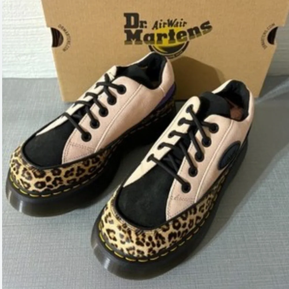 New Dr. Martens BUZZ 5-Eye Leopard & Suede Platform Shoes - Picture 9 of 16
